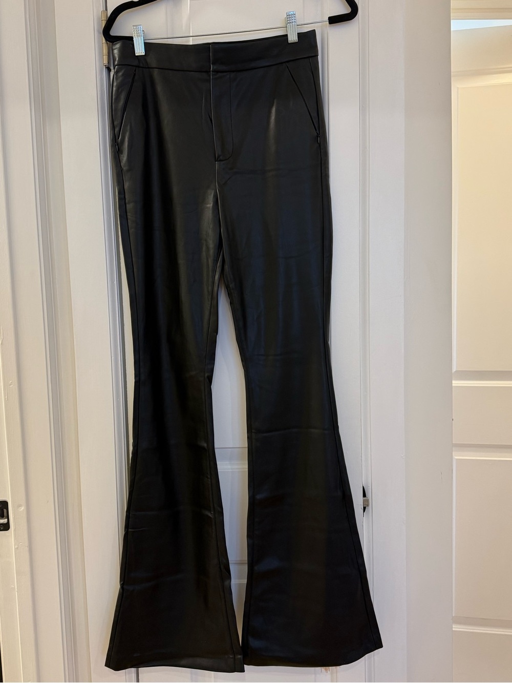 Good American Black Faux Leather Flare Pants